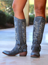 Embroidered Band With Metal Rings Pointed-toe Zip Mid-Calf Western Cowgirl Boots